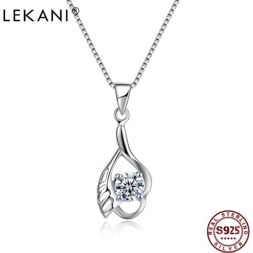 LEKANI 925 Sterling Silver Wings Of Love Pendant Necklaces For Women Clear Zirconia Irregular Heart Necklace Anniversary Jewelry