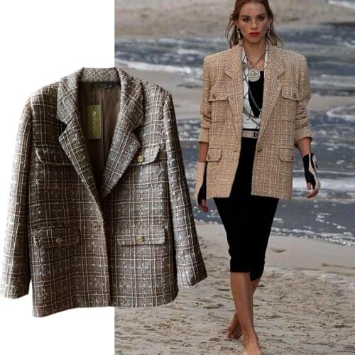 Small popular New network fragrance tweed silk lining four bag suit collar women s jacket，Can be customized size