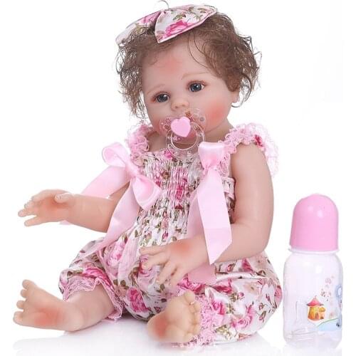 48cm Soft Full Silicone Body Reborn Baby Girl Dolls And Dress Lovely Baby Model Doll Photography Props Christmas Birthday Gift