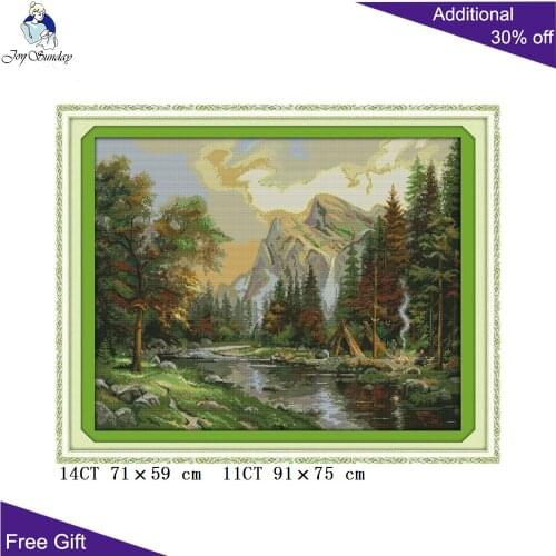 Joy Sunday Scenery Needlework F841 14CT 11CT Counted and Stamped Home Decor The Scenery Of The Suburban Cross Stitch kits