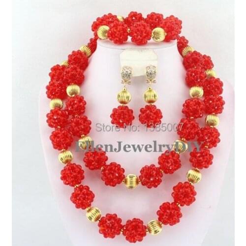 Red African Beads Jewelry Set Crystal Beaded Necklace Set nigerian wedding beads Jewelry Set Crystal Jewelry Set W6392
