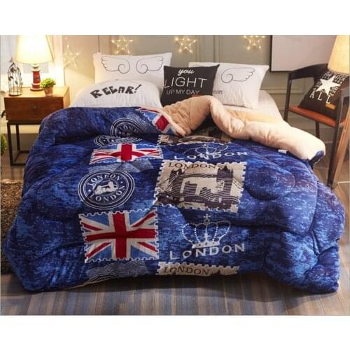 Single/double patchwork Thick warm Quilt Luxury Star geometric Printed Winter Lamb cashmere Blanket quilted Bedding Comforter