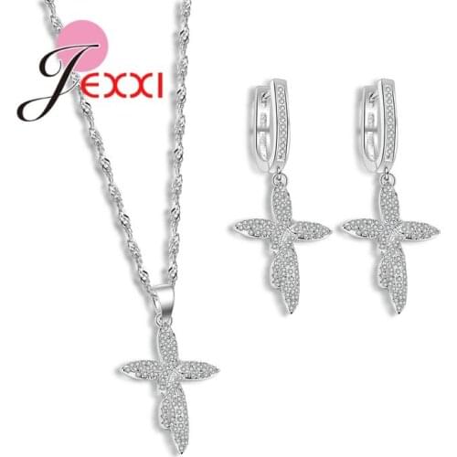 Wholesale Classic 925 Sterling Silver Necklace and Earrings Jewelry Set For Women Girls Party Engagement Bijoux