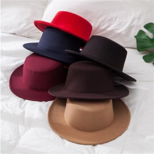 Autumn and Winter New Mens and Womens Jazz Hats, Elegant Wool Hats, Wide-brimmed Flat Fedora Hats, Bowler Hats, Bucket Hats