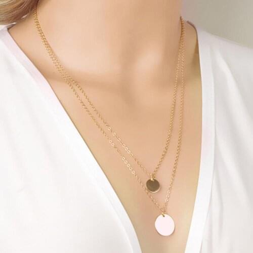 For Women Double Round Geometric Pendant Necklace Stainless Steel Gold and Silver Color Jewelry Gift