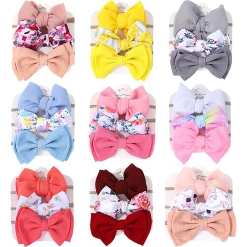 3Pcs/Set Big Bows Floral Headband Soft Elastic Nylon Newborn Baby Girl Headbands Cute Bowknot Cloth Kids Girls Hair Accessories