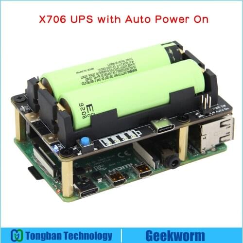 Raspberry Pi X706 V1.1 18650 UPS HAT Shield with Auto Power On for Raspberry Pi 4 Model B/3B+/3B