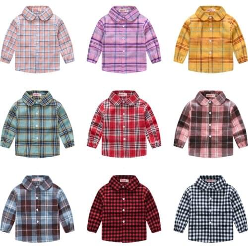 Spring Toddler Boy Shirts Kids Long Sleeve Plaid Shirt Uniform Autumn Baby Boys Casual Cotton Shirt Tops Children Clothes 24M-8Y