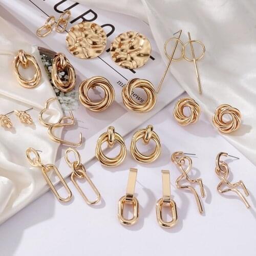 Fashion Vintage Earrings For Women Geometric Big Gold Dangle Drop Earrings 2021 Trend Metal Hanging Female Statement Jewelry