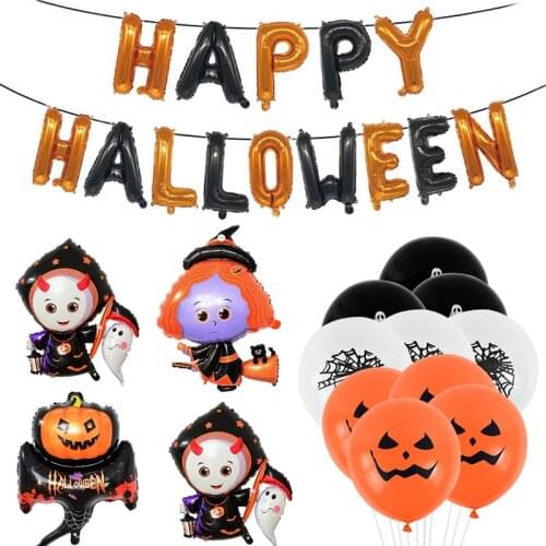 Halloween Party Decoration Latex Balloons Pumpkin Ghost Witch Foil Balloon For Happy Birthday Party Home Hanging Decor Banner