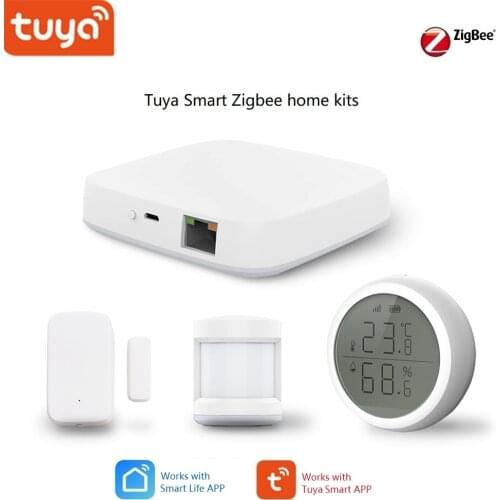 Tuya Smart Home Zigbee Gateway Hub Wall Switch PIR / Door /Temperature & Humidity Sensor, Security Alarm Kits