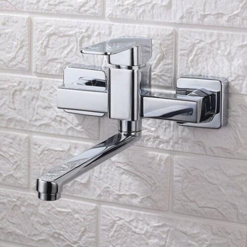 High quality all copper black wall kitchen faucet hot and cold sink washing basin washing basin rotating dark mounted basin fauc