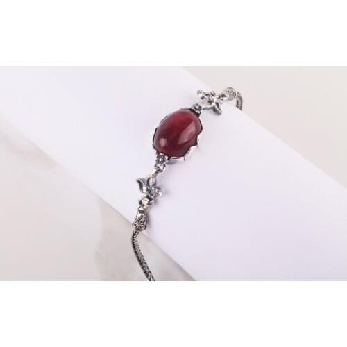 UM US JEWELRY Ruby Cubic Zirconia 925 Sterling Silver Bracelet
