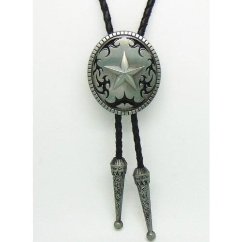 Western Cowboy Bolo Ties for Men Vintage Style Star Metal Zinc Alloy Necklace Fashion Jewelry Leather Rope Bow Tie