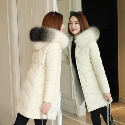 2021 Winter Jacket Women Parka Fur Collar Casual Hooded Slim Long Coat Fashion Female Jacket Cotton Padded Warm Outwear 8 Color