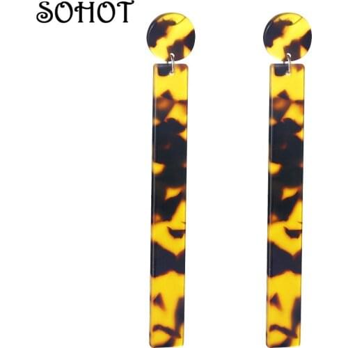 SOHOT Minimalist Style OL Women Trendy Geometric Long Acrylic Drop Earrings Brand Acetic Acid Tortoiseshell Jewelry Gift