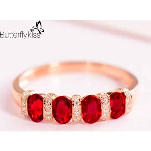 BK 18k Rose Gold Rings For Women Natural Ruby Gemstones 3g Genuine Gold 585 Wedding Party Engagement Lady Fine Jewelry