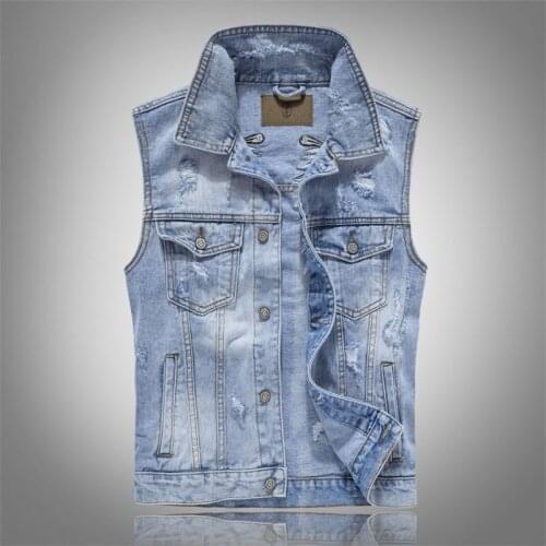 New 2020 Mens Ripped Denim Vests With Wings Embroidery Hi Street Distressed Denim Sleeveless Jacket Waistcoat Plus Size M-5XL