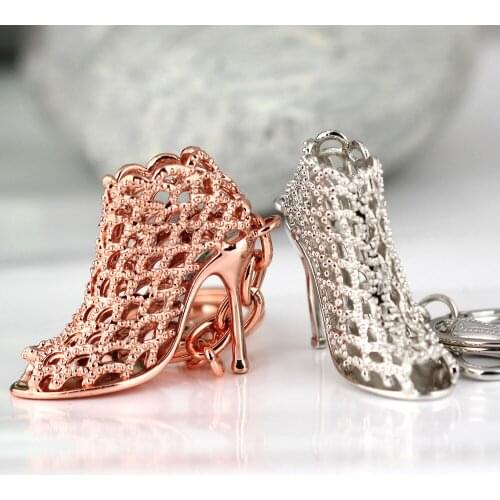 10PCS/Lot High-heeled Shoe Keychain Creative Fashion Refinement Beauty Lady Gift Hollow Shoes Keyring Key Chain Ring Keyfob
