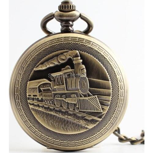 10pcs/lot Vintage Bronze Locomotive Mechanical Hand Wind Pocket Watch Factory Price Antique Pocket Watches