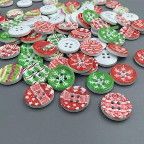 DIY 100pcs Mixed Christmas Wooden Buttons Fit Sewing Scrapbook 4 Holes 18mm