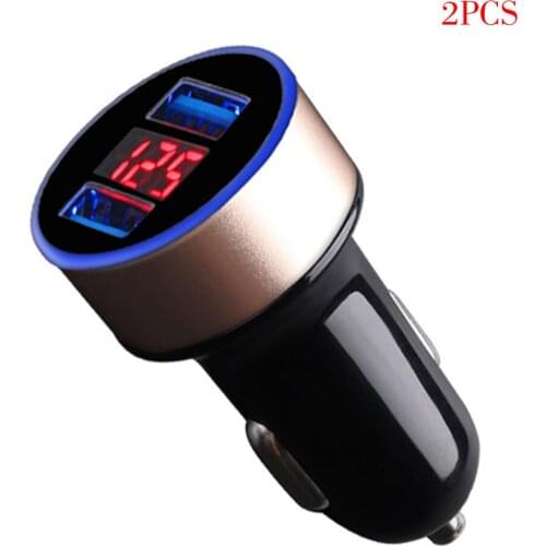 2 Pieces Car Charger 5V 3.1A Quick Charge Dual USB Port LED Display Voltmeter Phone Charging Adapter, Black, Gold