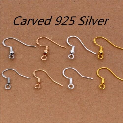 50pcs/lot Carven 925 Sterling Silver Copper Ear Wires Earrings Hook for DIY Jewelry Earrings Making Accessories