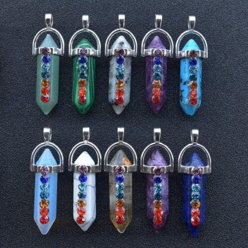 7 Chakra Natural Stone Lapis Tiger Eye Quartz Obsidian Pendant for Diy Jewelry Making Necklace Accessories 24pcs/lot Wholesale