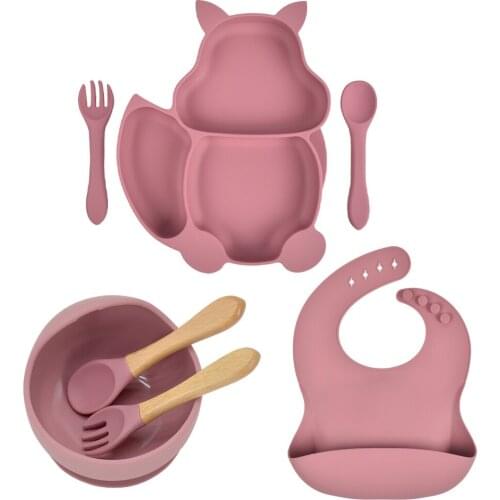 7PCS/Set Baby Plates Bowl Set Food Grade Silicone Kitchenware Suction Childrens Tableware Silicone Compartment Baby Dishes
