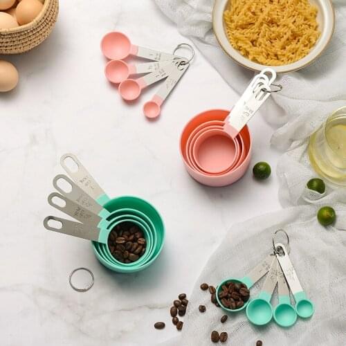 8-Piece Set Baked Plastic Stainless Steel Measuring Cup Measuring Spoon Scoop Handle with Graduated Kitchen Baking Tools
