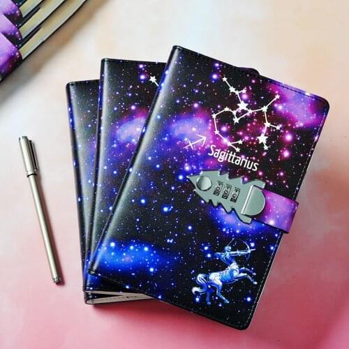 A5 Journal Diary Twelve Constellations Notebook with Lock Agenda Planner Organizer Notepad Kawaii Handbook Birthday Gift