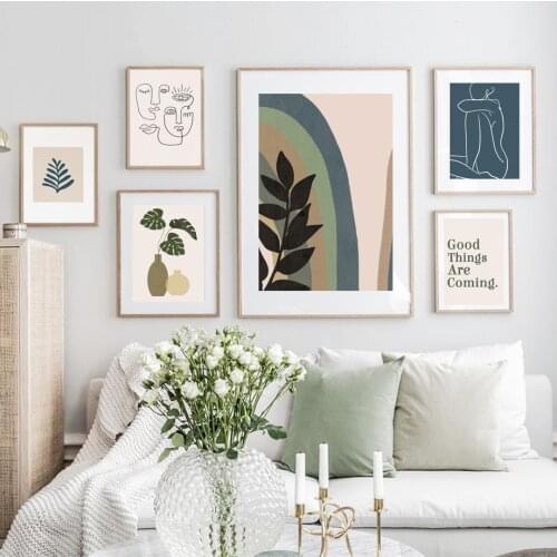 Abstract Girl Face Lines Leaf Fruit Boho Wall Art Canvas Painting Nordic Posters And Prints Wall Pictures For Living Room Decor