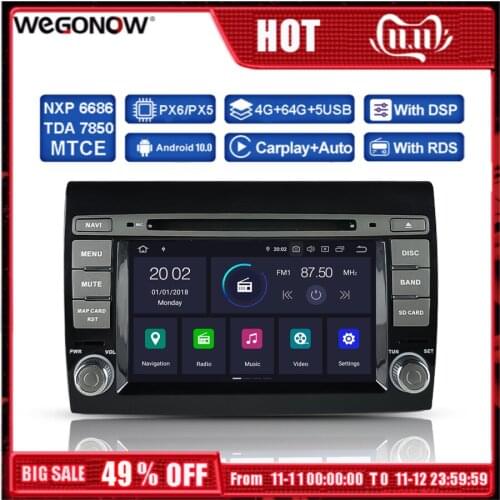 DSP PX6 IPS Android 10 4GB RAM 64G ROM Car DVD Player GPS Map Wifi RDS Radio Bluetooth 5.0 For Fiat BRAVO 2007-2009 2011 2012