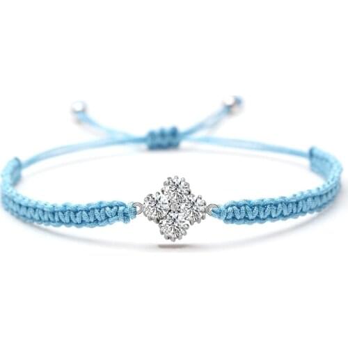 Sparkling Zircon Crystal Copper Four Leaf Clover Charm Macrame Bracelet Women Men Flower Black Light Purple Green String Jewels