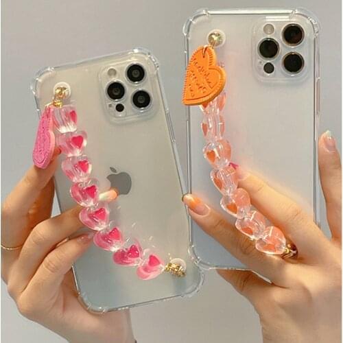 LOVE Wrist Chain Case For Samsung A51 A71 A11 A31 A41 A70 A50 A10S A20S A20EA40 A90 5G Crystal Bracelet Love Heart Pendant Cases