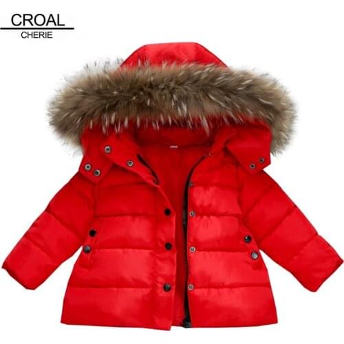 CROAL CHERIE Childrens Parkas Winter Girl Boys Jacket Fox Fur Hat Winter Coat Kids Warm Thick Velvet Hooded Baby Outerwear