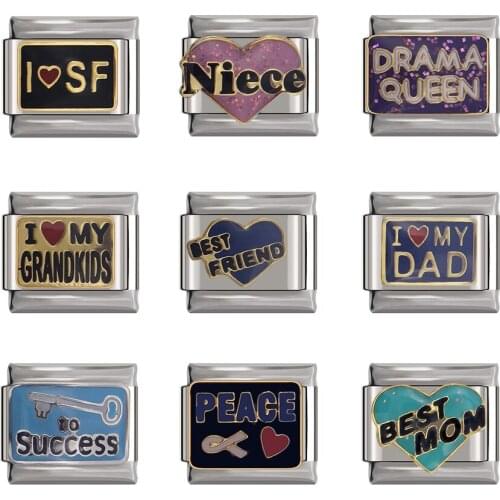 Hapiship 2021 New Top Original Daisy Best Mom Niece Peace Italian Charm Fit 9mm Bracelet Stainless Steel Jewelry Making DJTop15