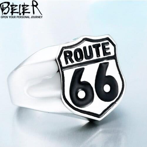 BEIER Stainless Steel USA Road ROUTE 66 Ring For Men Motor Biker Mens Jewelry vintage style free shipping BR8-126