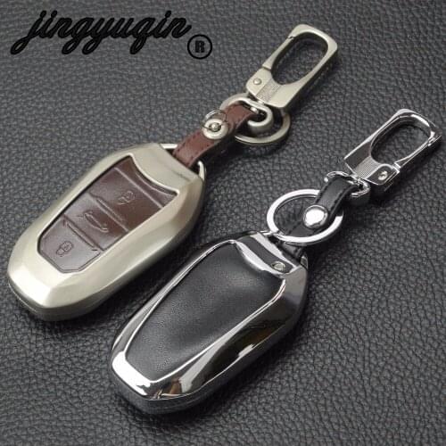 Jingyuqin Zinc Leather Car Key Cover For Peugeot 508 208 3008 4008 407 408 Citroen C5 C6 C4L CACTUS C3XR DS Keychain Metal Case