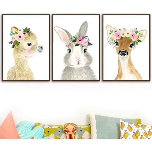 Kawaii Rabbit Hedgehog Duck Sheep Pig Deer Baby Wall Art Canvas Painting Nordic Posters And Prints Wall Pictures Kids Room Decor