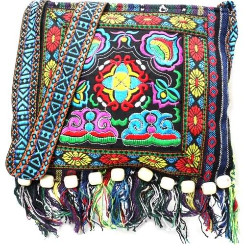 Chinese Hmong Thai Embroidery Hill Tribe Totes Messenger Tassels Bag Boho Hippie