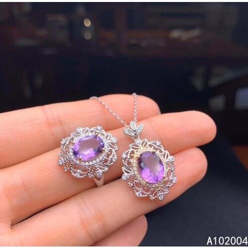 KJJEAXCMY Fine Jewelry 925 sterling silver inlaid Amethyst female gemstone ring pendant set lovely
