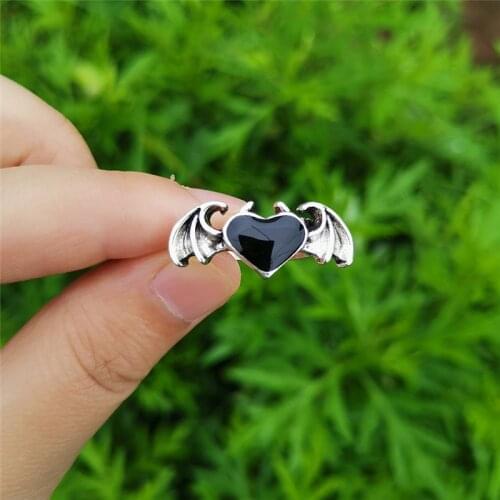 Gothic Heart Wing Rings For Women Hip Hop Punk Devil Wings Ring Party Halloween Ring Vintage Jewelry Bague Gits