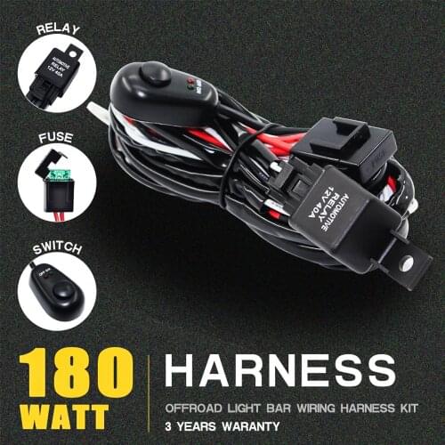 LED Light Bar Wring Harness Relay Kit with On/Off Rocker Switch for Off Road Vehicles