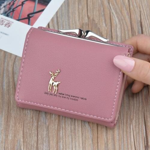 Cute Deer Women Mini Wallet Short Leather Wallet Girl Folding Wallets Clutch Pu Card Holder Ladies Purses Retro Portfel Damski