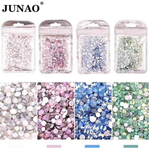 JUNAO Mix Size (SS6-SS16) Opal Pink Glass Crystal Rhinestone Glitter Nail Art Decoration Flatback Crystal Stone Round Strass