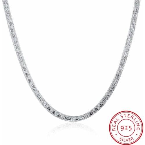 Lekani I Love You Letter 4mm 20" Full Sideways 925 Sterling Silver Fine Jewelry Women Men Snake Chain Necklace Colar De Prata