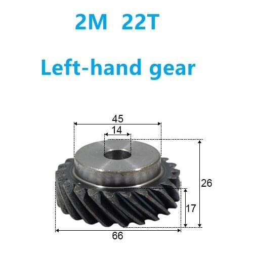 1PCS 45 degree left-hand helical gear 2M 22T inner hole 14 mm can replace bevel gear 90 degree drive CNC