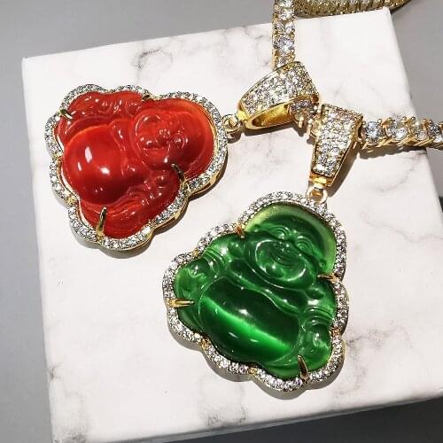 Multicolor Buddha Pendant AAA Cubic Zircon Necklace With Tennis Chain Hip Hop Punk Jewelry Gifts