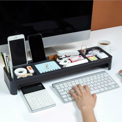 Multifunctional Desk Organizer Computer High Shelf Desk Storage Box Keyboard Storage Rack Storage Artifact Office Supplies Black